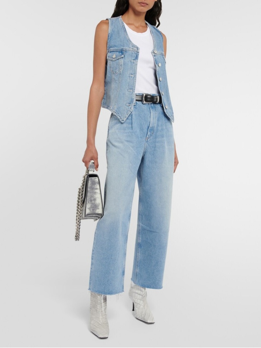 Agolde 70's Fitted Denim Vest Light Wash 100% Organic Cotton XS